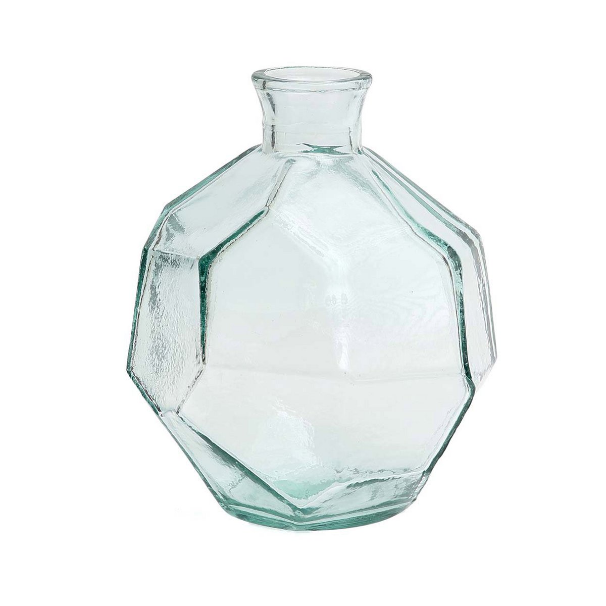 Glass vase, blue, 18 cm - faceted origami shape