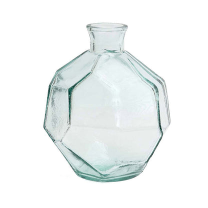 Glass vase, blue, 18 cm - faceted origami shape