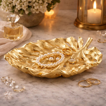 Polyresin frugtfad, bladguld, 31 cm