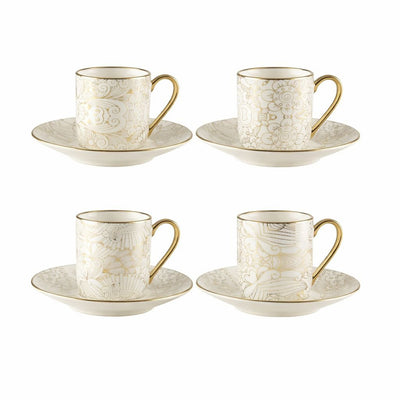 Keramik-Kaffeetassen mit abstrakten Untertassen, 4er-Set