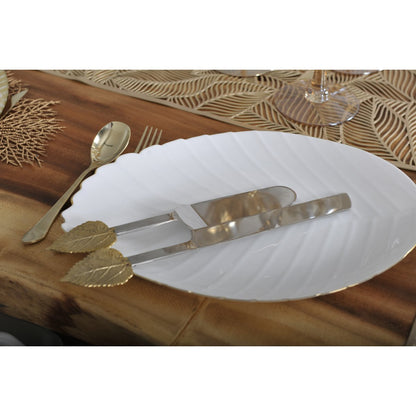 Glas-Präsentierteller, blattförmig weiß - 37 cm