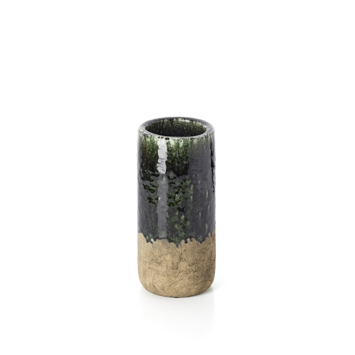 Cylindervase i stentøj, betongrøn - M
