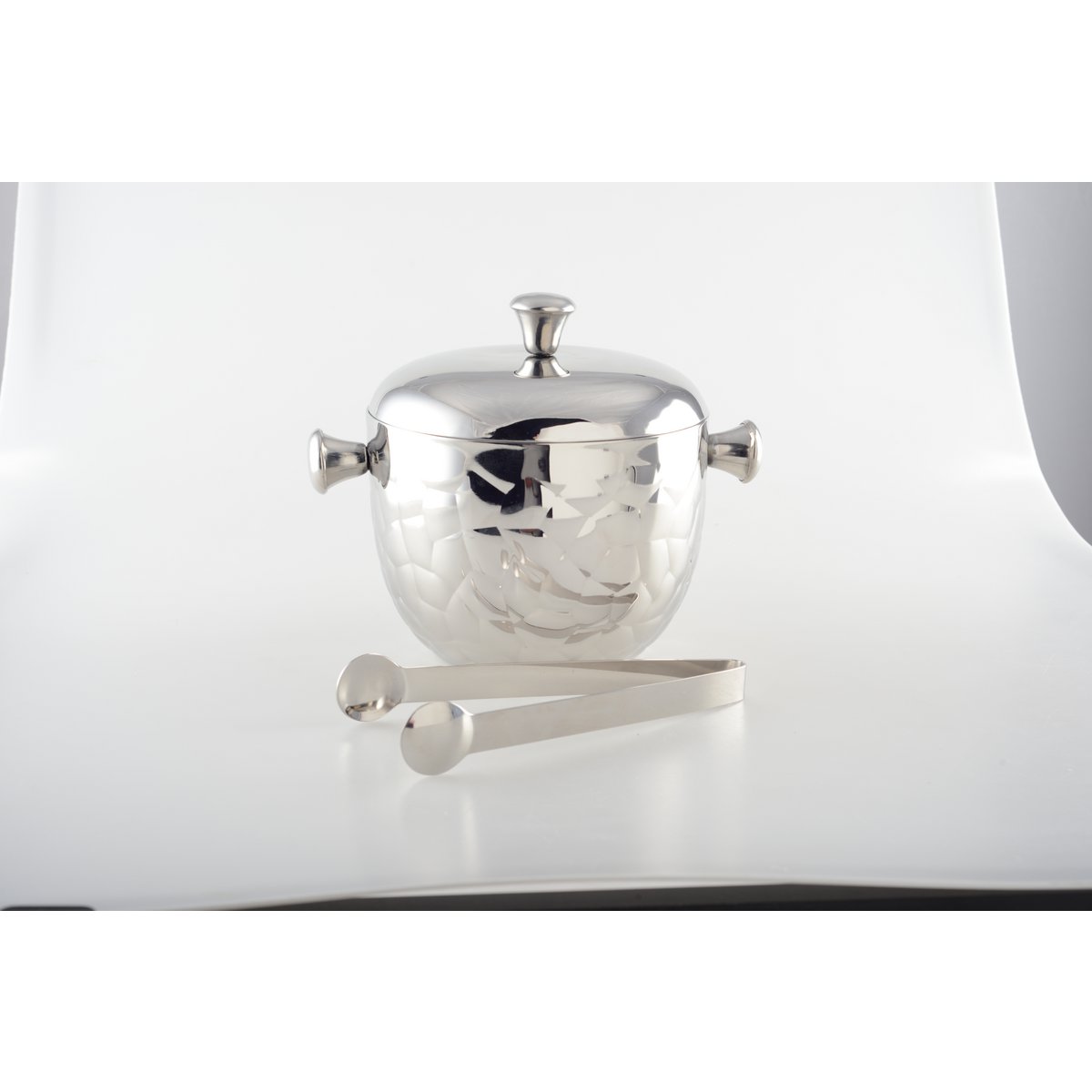 Silver double-wall ice bucket with tongs - 16cm