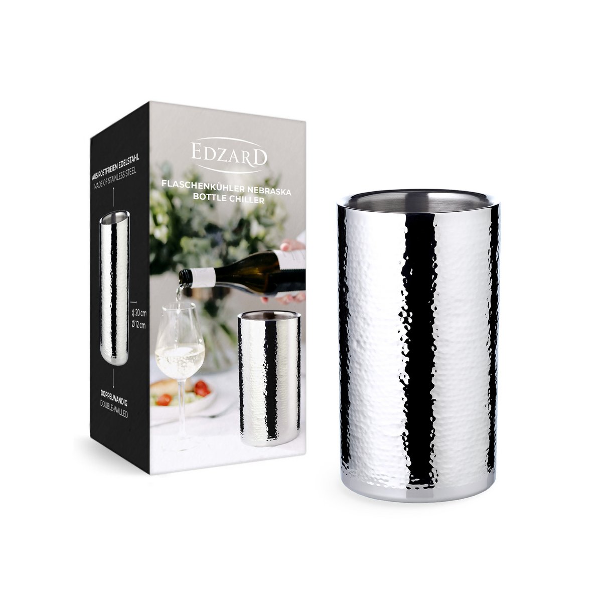 Bottle cooler Nebraska H 20 cm, Ø 12 cm - double-walled, hammered