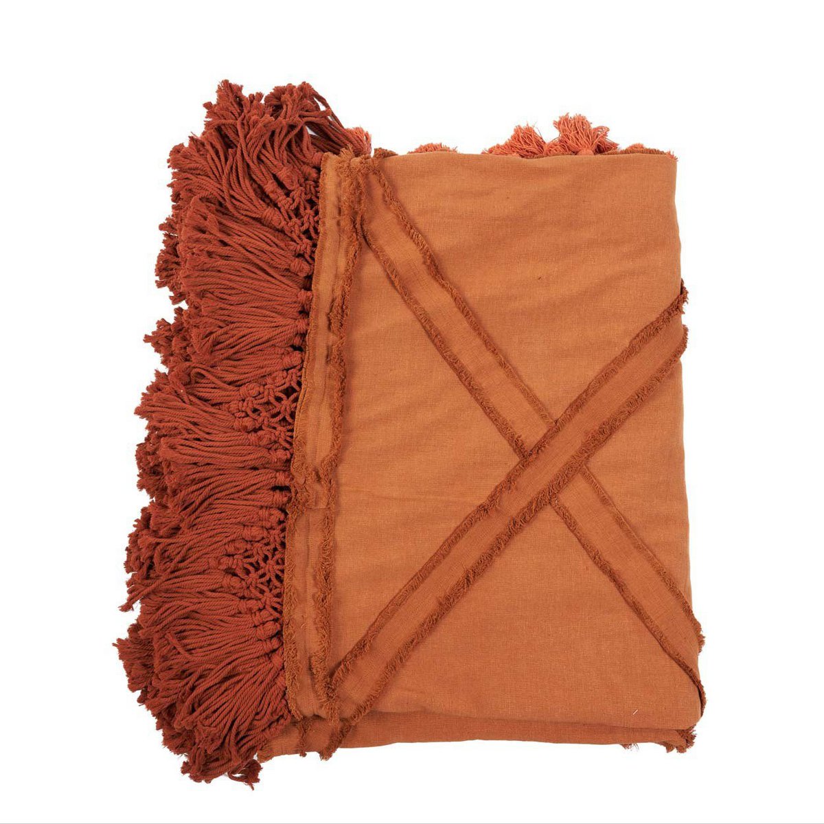 Cotton bed throw 300×240 cm – terracotta, Berber pattern