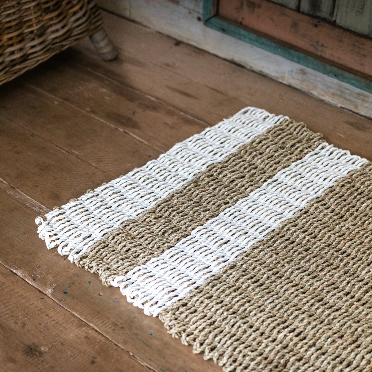 Seagrass striped rug 120×60 cm – beige and white