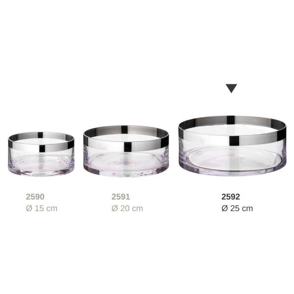 Hand-blown crystal bowl, silver rim, 25 cm - flower shape