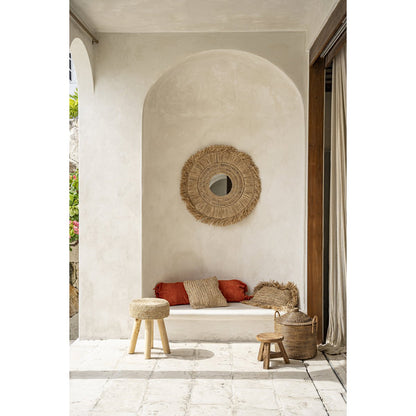 Hocker aus Teakholz und Bast, 35 cm – handgefertigt