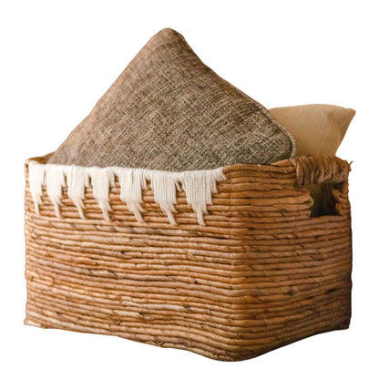 Jute & cotton storage basket 40×30×24 cm – handwoven, Indonesia