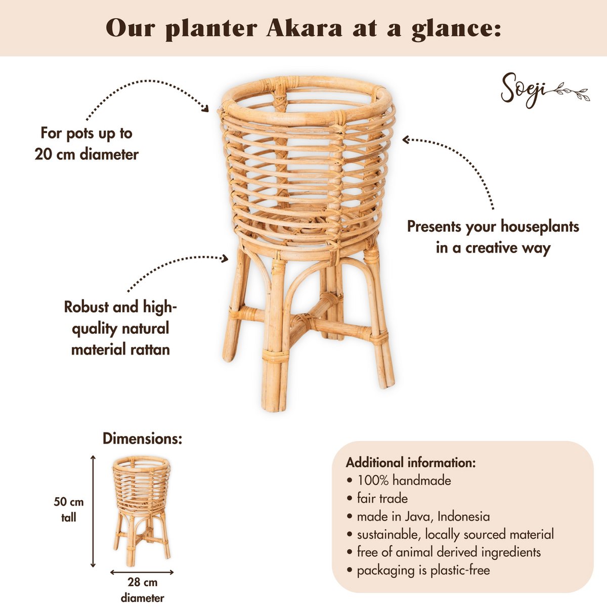 Pflanzenständer Rattan AKARA – 28 cm Durchmesser, 50 cm hoch