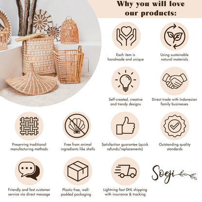 Banana fibre wall basket ADARI Ø 30 cm – star pattern