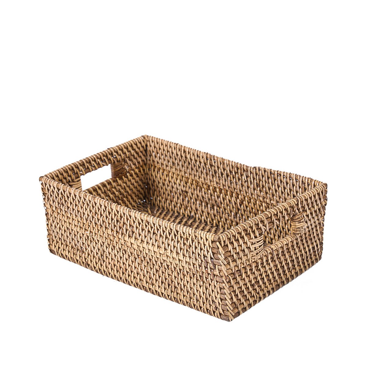 Rattan opbevaringsboks, rektangulær - naturlig brun