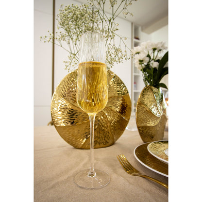 Champagneglas med bølgedetaljer, sæt med 6