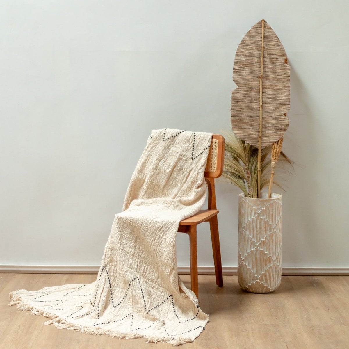 Håndvævet bomuldstæppe 140×200 cm - LINGGAH, sort/hvid