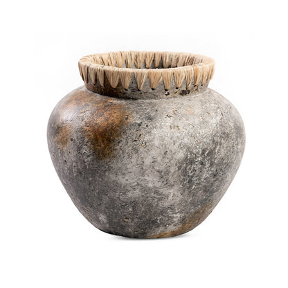 Terrakotta-Vase 27 cm – Antikgrau, Indonesien