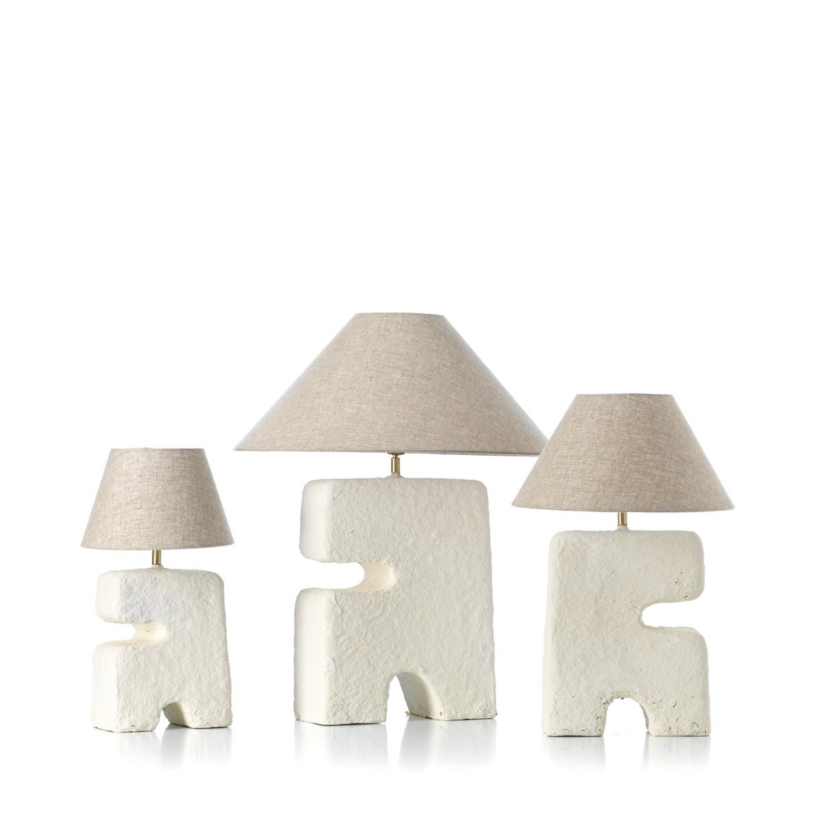 Tischlampe aus Pappmaché, weiß, groß – handgefertigt