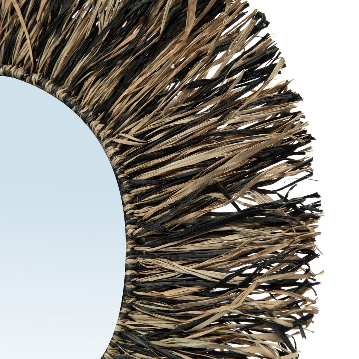 Raffia frynsespejl, rundt - 55 cm