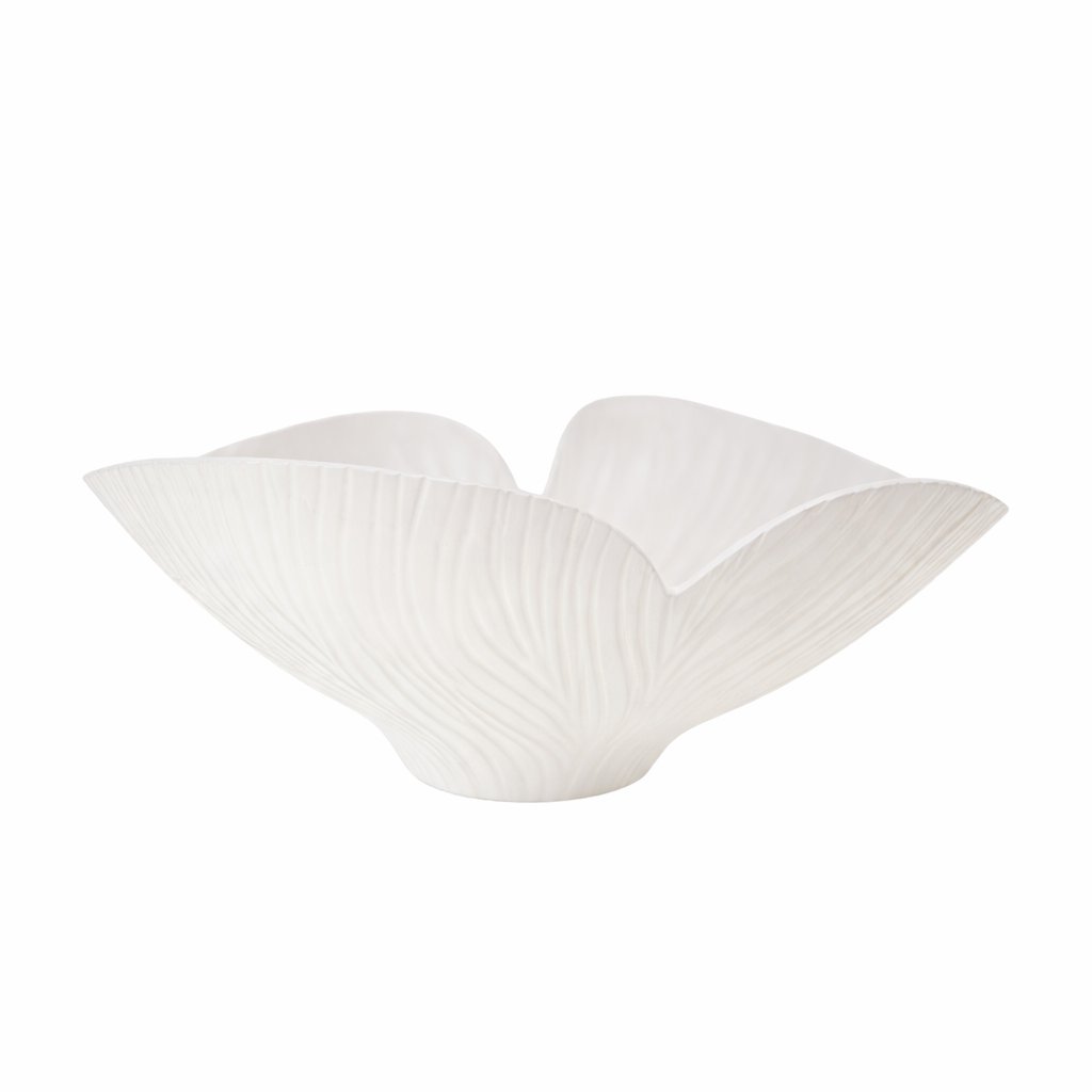 Keramik-Servierschale, matt beige mit Blumenmuster, 41cm
