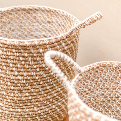 Jute & cotton round laundry basket M – 30 × 34 cm