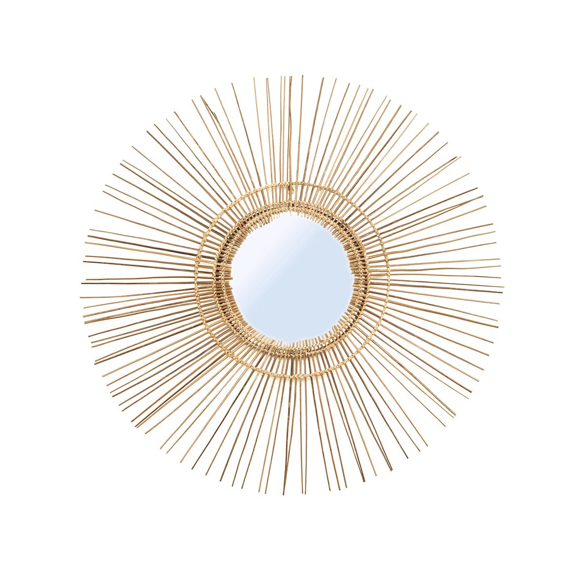 Rattan Wandspiegel, 80 cm – rund, tropisches Geflecht