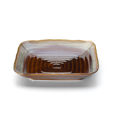 Quadratischer Keramikteller 21 × 21 cm – Smoked Horizon, braun-grau