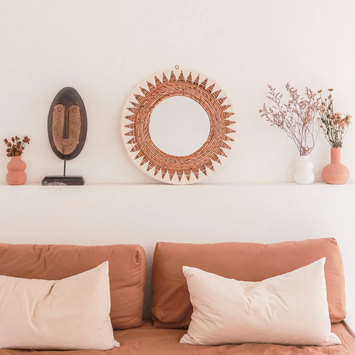 Woven cotton cord round wall mirror 60 cm AWAN