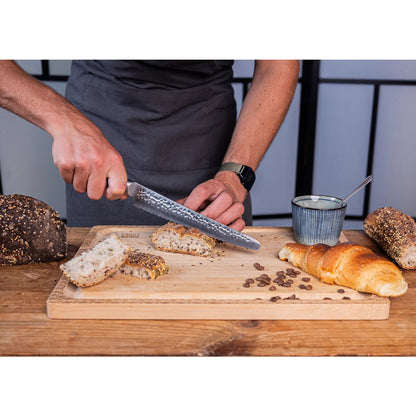 Edelstahl-Brotmesser mit Wellenschliff 200 mm – Pakkaholzgriff