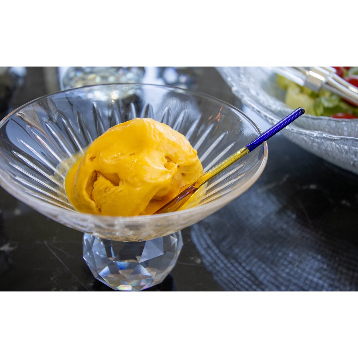 Glassdessertskåle med diamantfod, sæt med 4