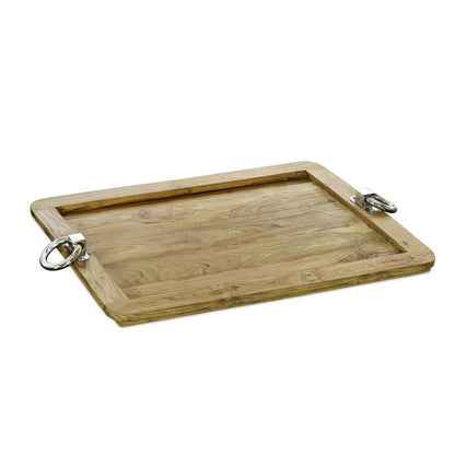 Serviertablett aus Teakholz mit Stahlgriffen, 61 × 44 cm