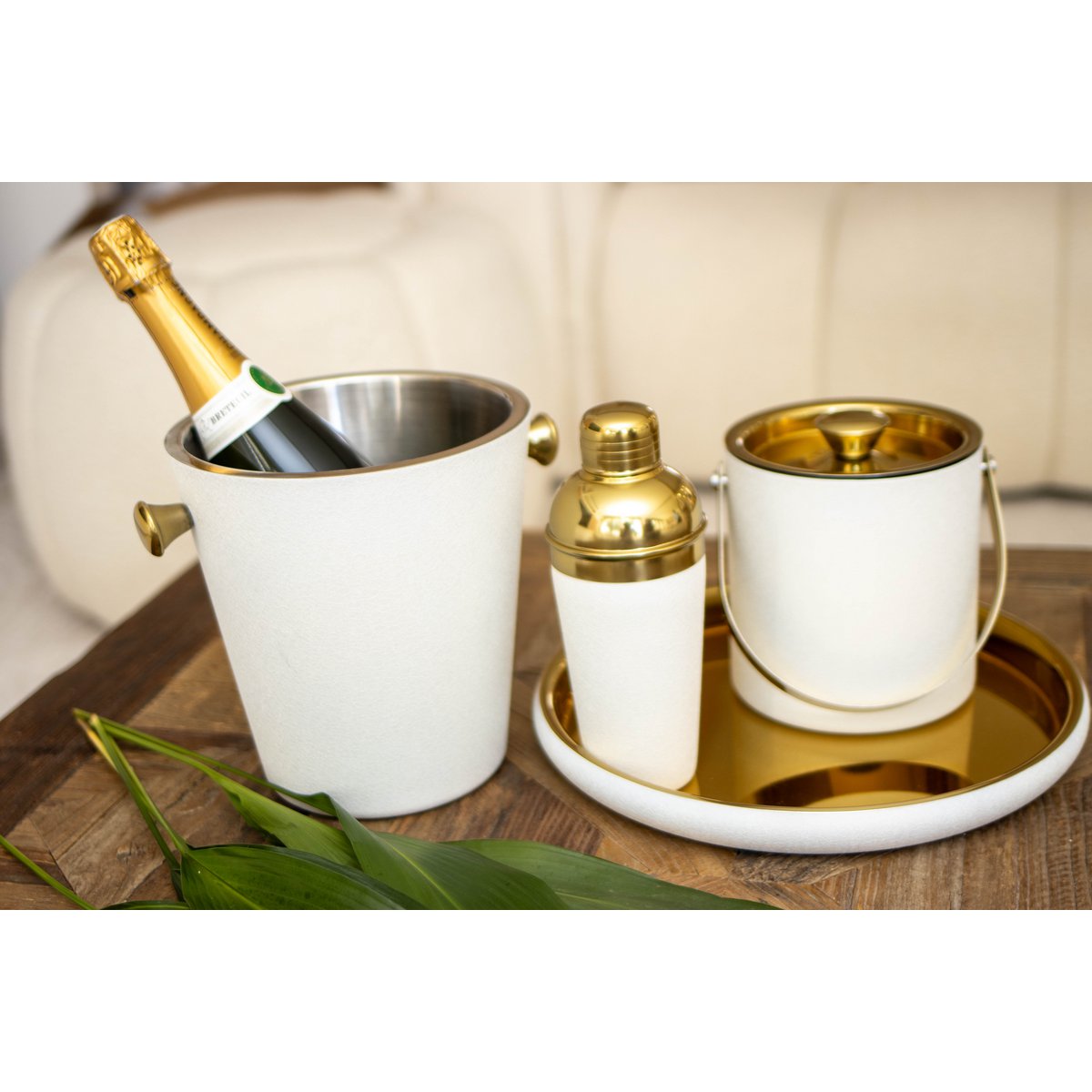 Champagnekøler i rustfrit stål, ecru og guld, 20,5 cm