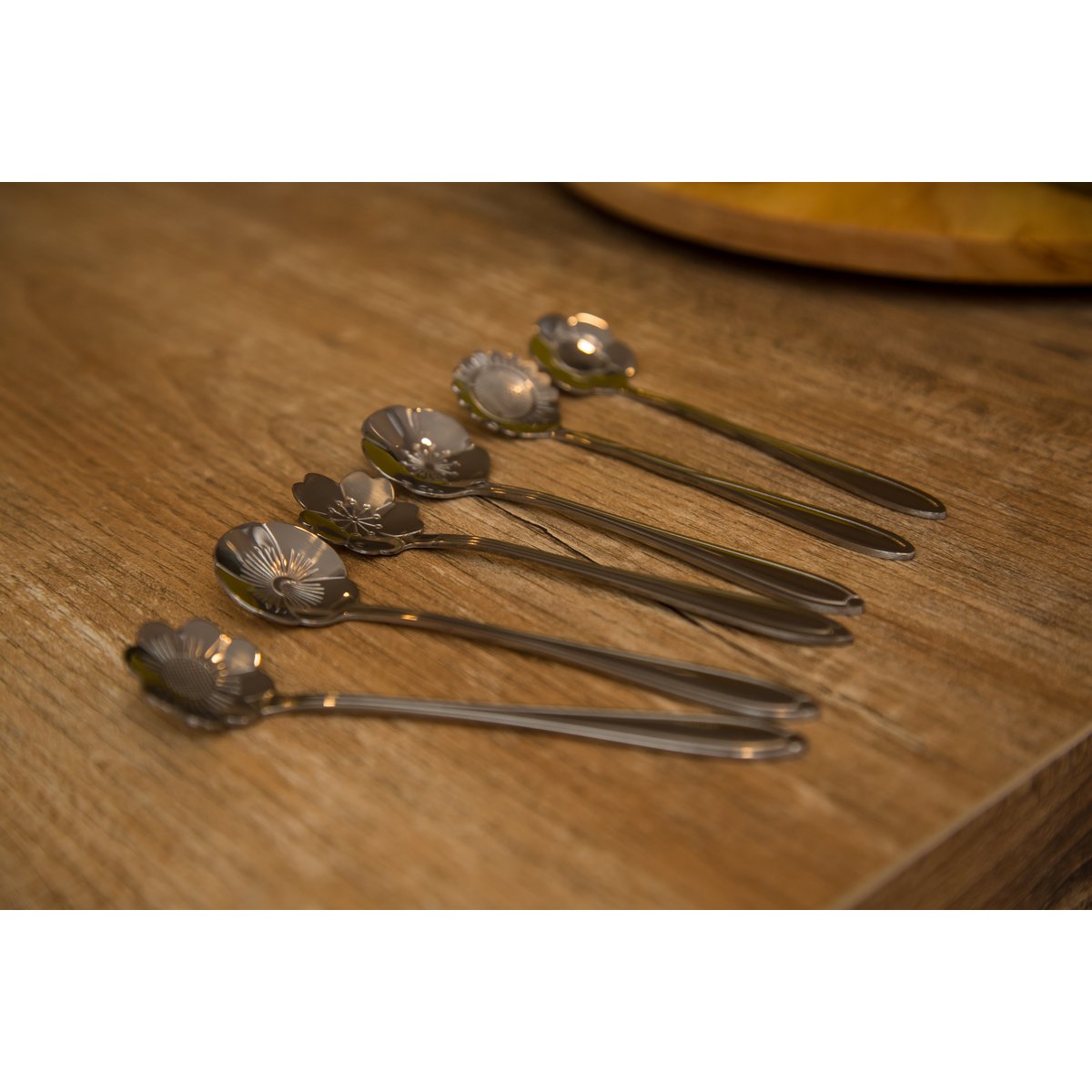 Stainless steel dessert spoons with silver flower, set of 6
