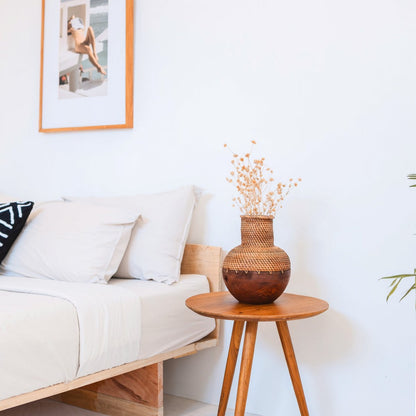 Vase aus Rattan und Holz KAMARI Ø 22 cm – braun