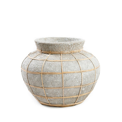 Terracottavase med rattan, naturgrå, lille