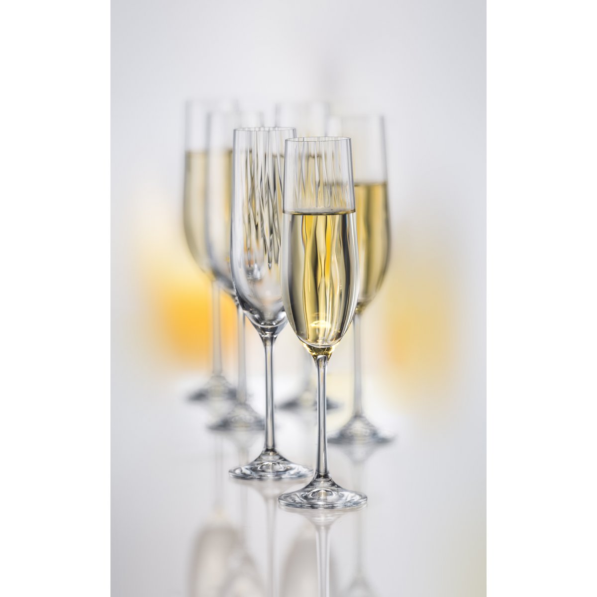 Champagneglas, klare sæt med 6 stk. - vandfaldsdesign