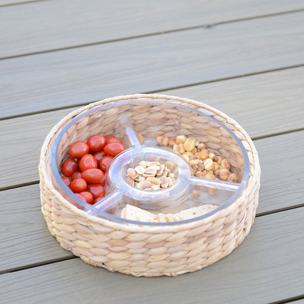 Aperitif-Set aus Glas und Rattan 28 × 28 cm – 3 Fächer