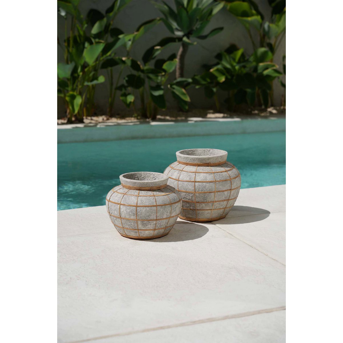 Terracotta-vase med rattan, naturlig grå, stor
