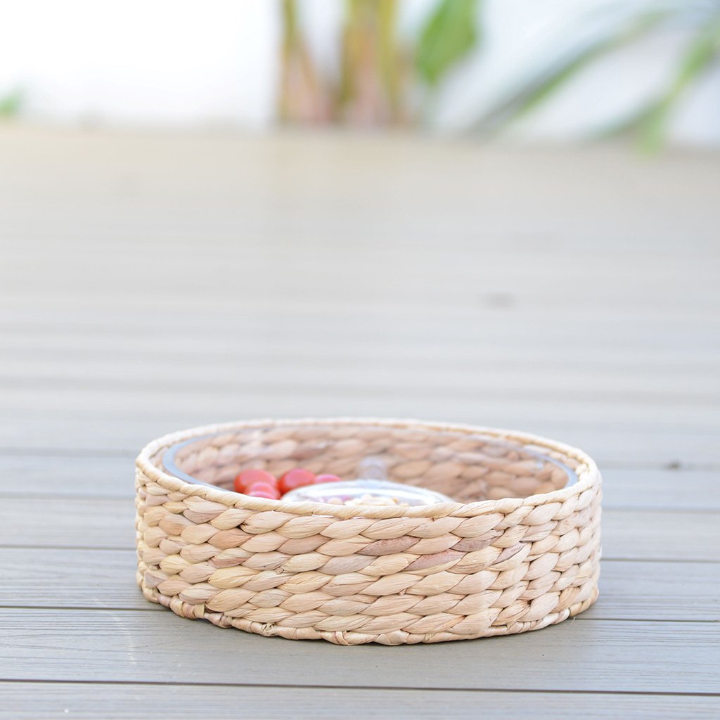 Aperitif-Set aus Glas und Rattan 28 × 28 cm – 3 Fächer
