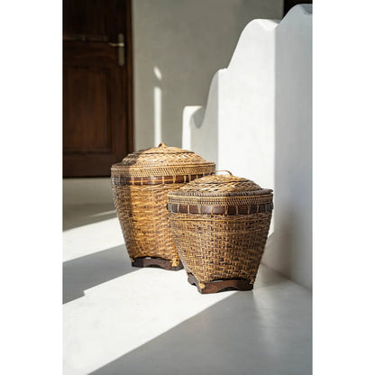 Rattan storage basket, large round – natural brown