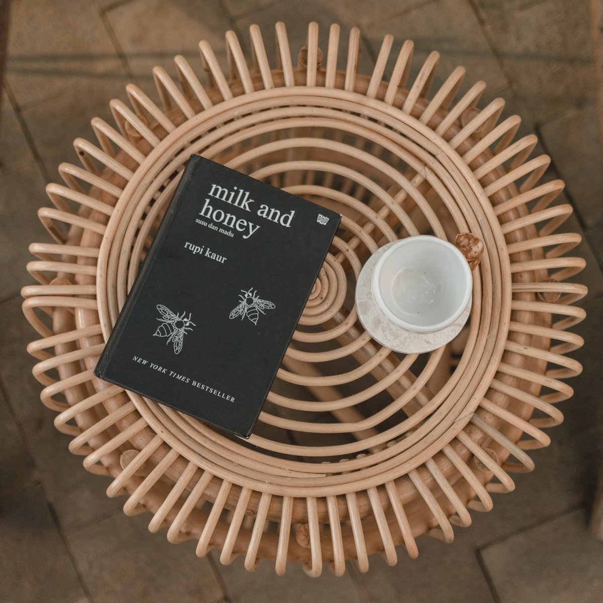 Rattan side table Alamaya beige - handcrafted in Indonesia