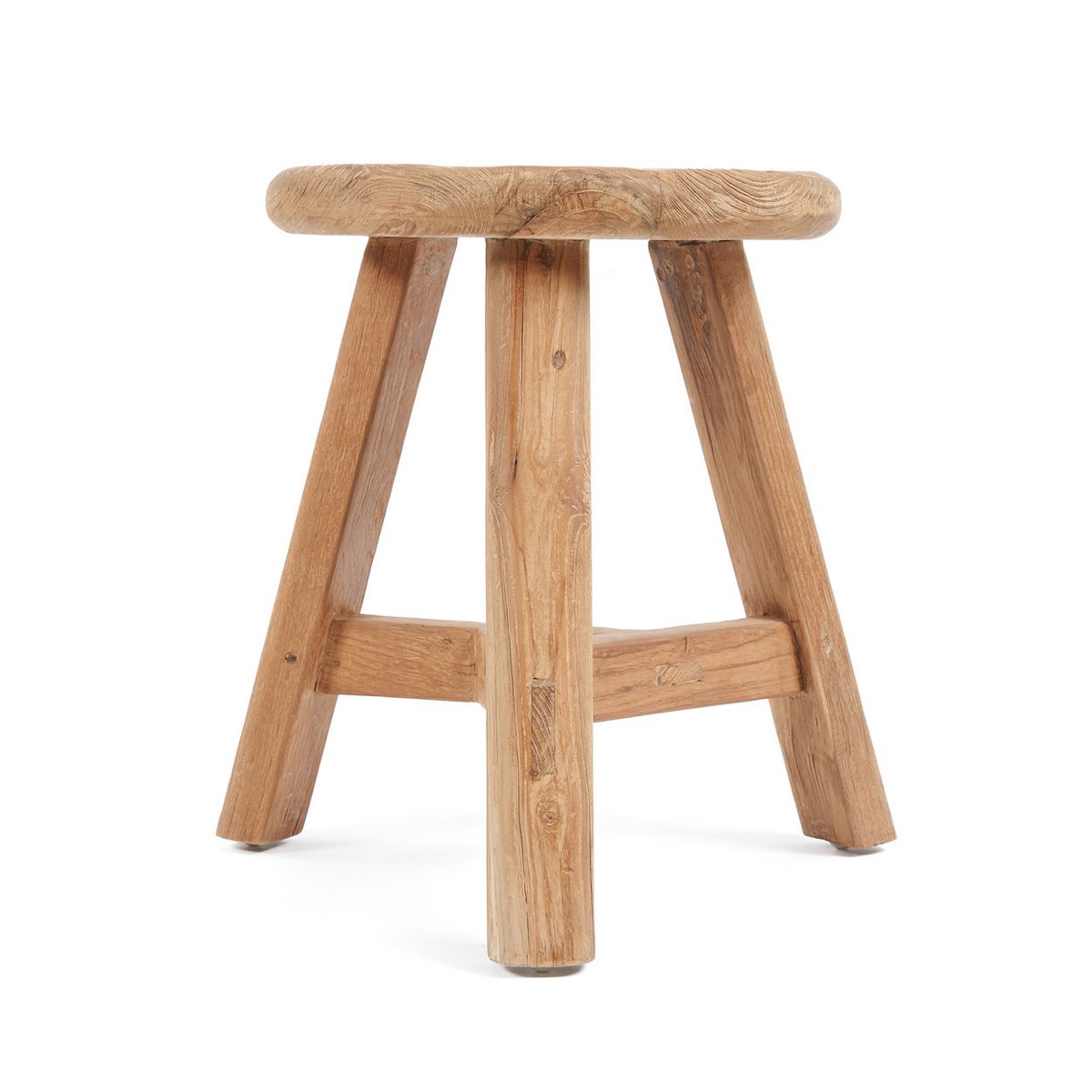 Teakholz Hocker, rustikal rund - Natur