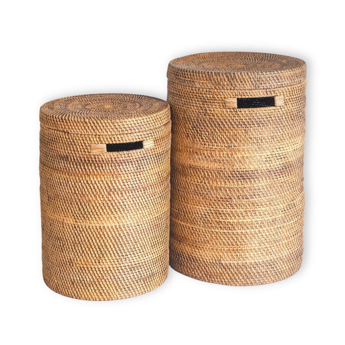 Wäschekorb Rattan mit Deckel Ø 36 cm – rund, braun