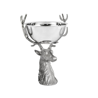 Sølv-finish hjortehovedskål 45 cm - skulptureret i Indien