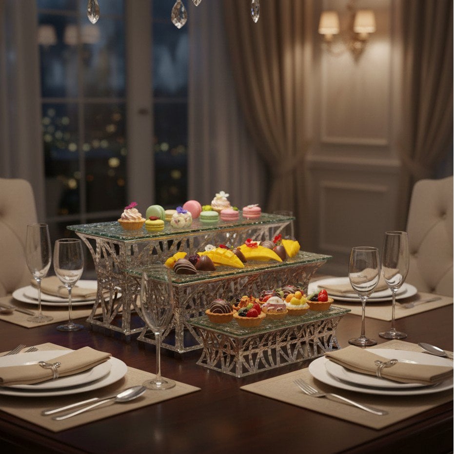 Dessertplatten aus massivem Silber, 3er-Set – Etageren-Buffetständer