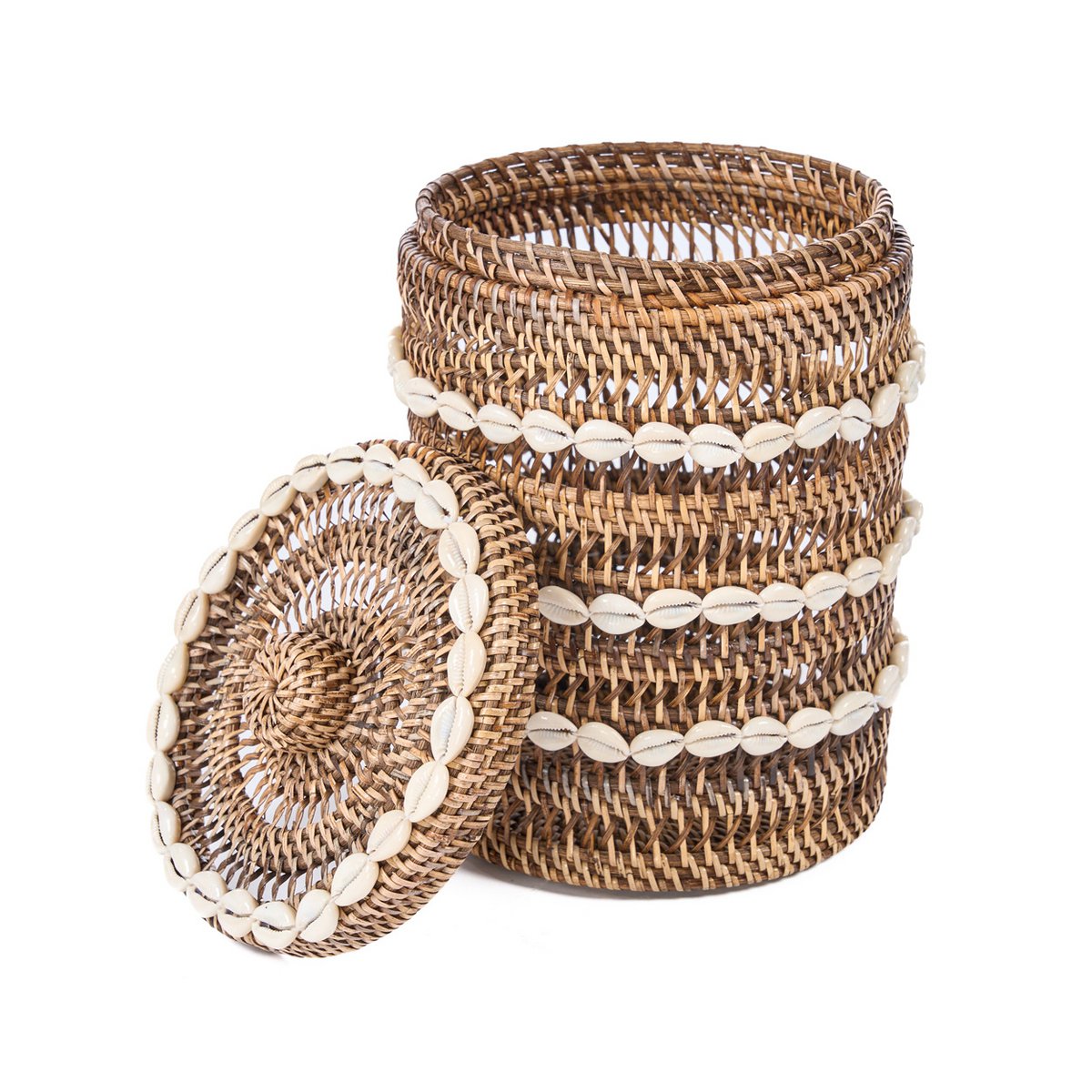 Shell storage bin, rattan - natural brown, handwoven