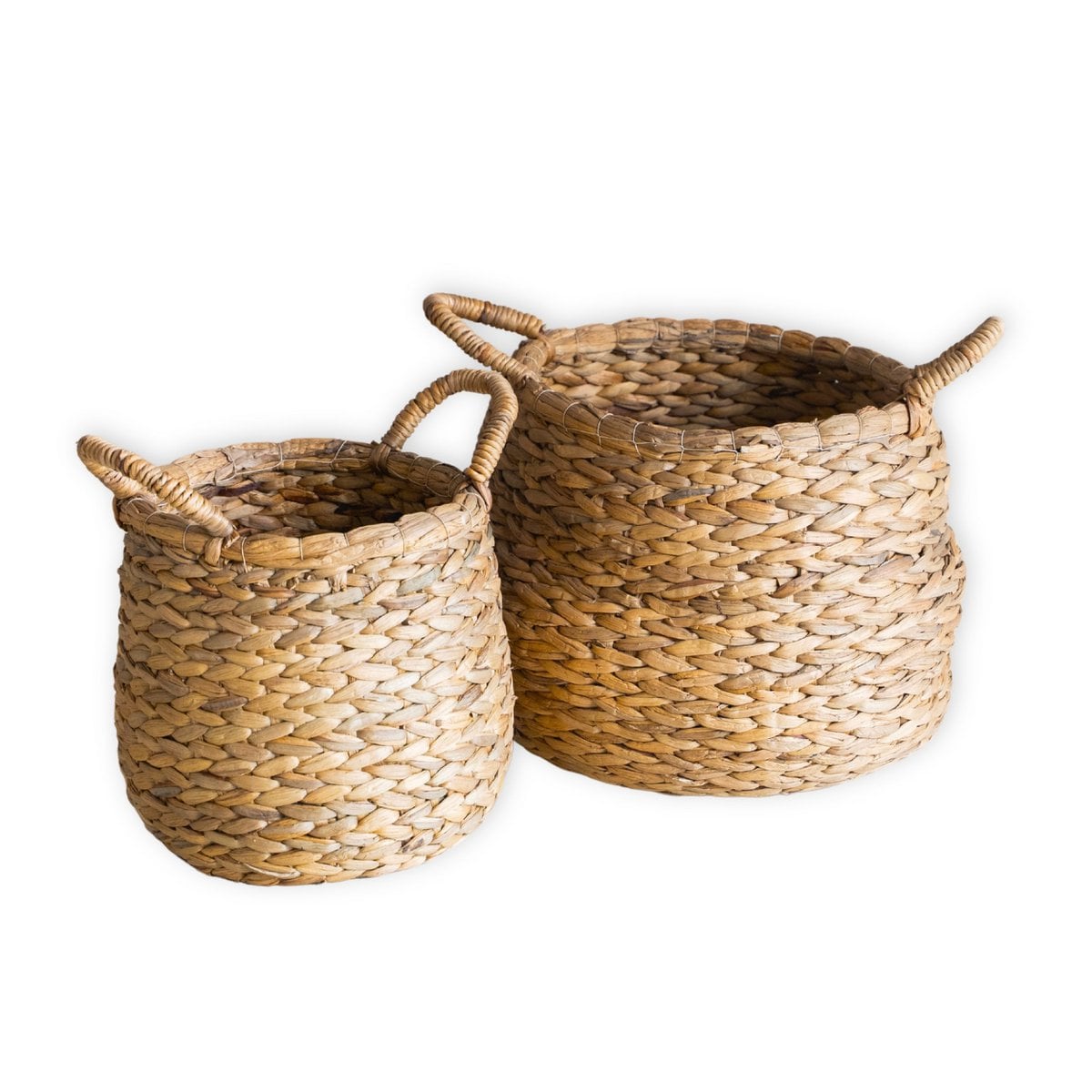 Rund flettet jutekurv Ø35 cm – pæreformet beige, 27 cm høj