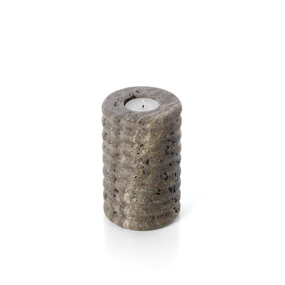 Travertin Kerzenhalter, geriffelt grau - 13,8 cm