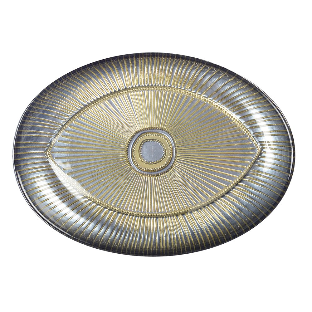 Glas serveringsfad, sølv ovalt - 22×15.5 cm
