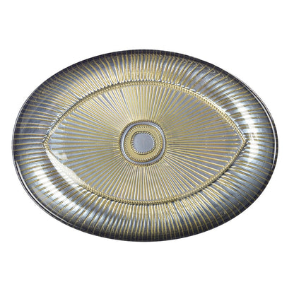 Glas serveringsfad, sølv ovalt - 22×15.5 cm