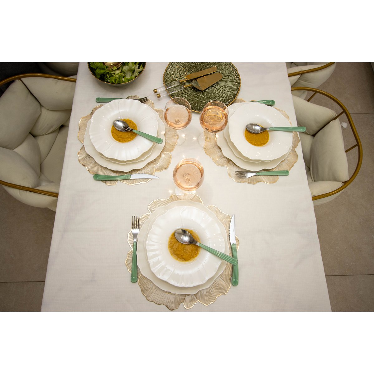 Stainless steel cutlery set, 24 pieces, green handle