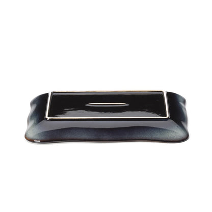 Lotus Ice ceramic plate L - grey brown, petal design